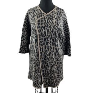 JOIE Berit Jacquard Leopard Print Wool Blend Long Sleeve Cardigan Jacket Size L